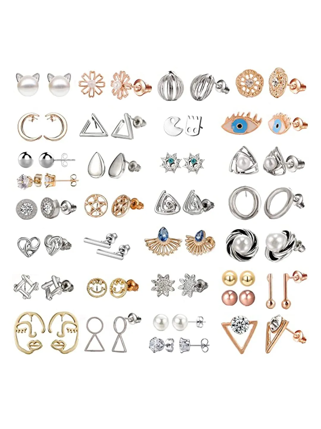 Melbees by Yellow Chimes Stud Earrings for Women Combo of 28 Pairs Studs Earrings Gold/Silver Plated Causal Wear Stud Earrings Set for Women and Girls.