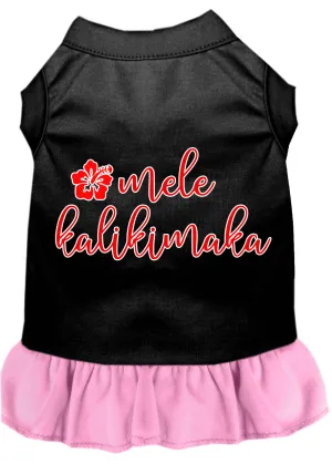 Mele Kalikimaka Screen Print Dog Dress Black With Light Pink Med