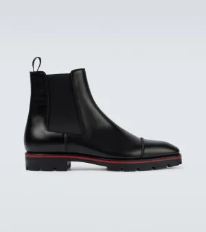 Melon Christian Louboutin Leather Flat Chelsea Boots, Black