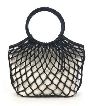 Meloney Black Woven Douglas Leather Tote Bag