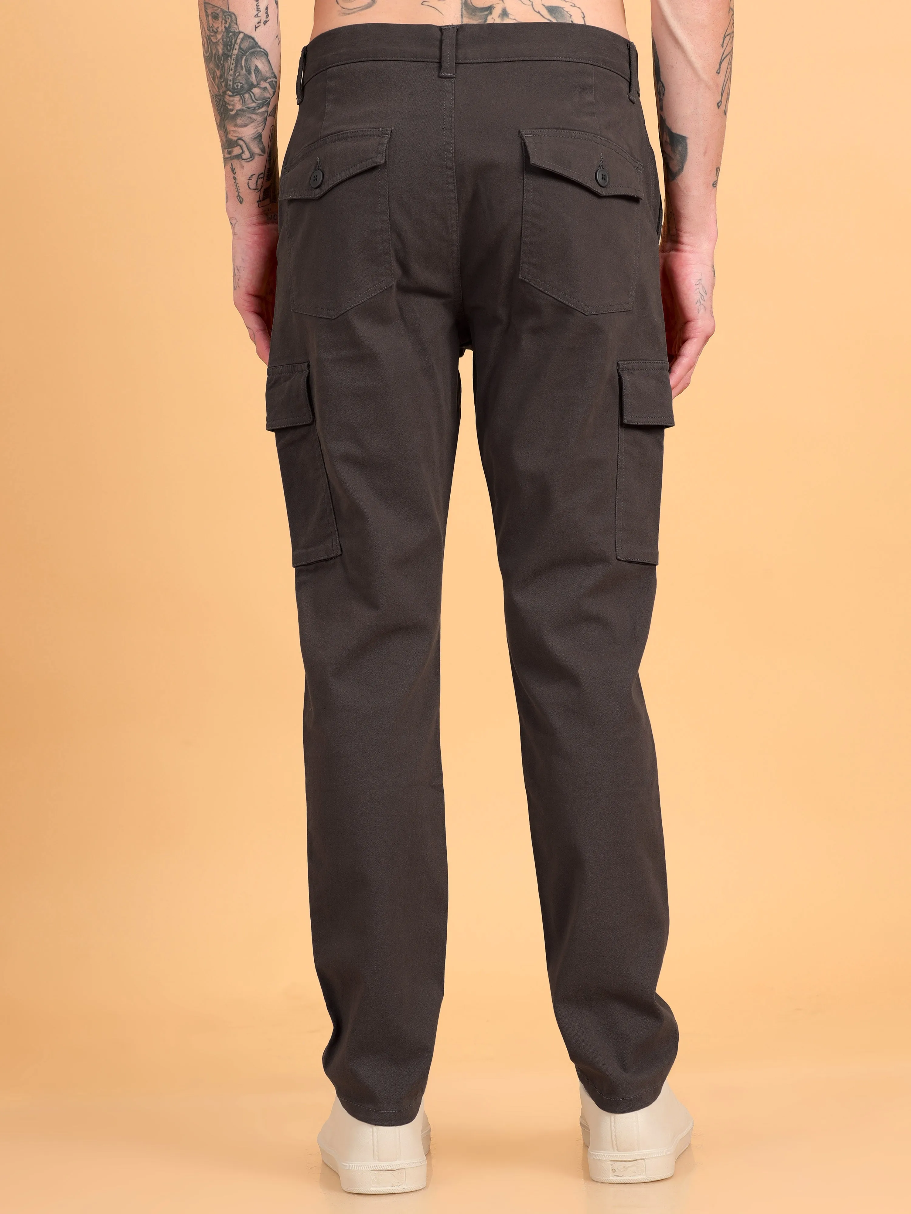 Men 2 Cotton Regular Fit Cargo Trousers, BROWN NAVY