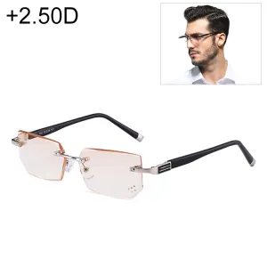 Men Anti Fatigue & Blue-ray Rimless Rhinestone Trimmed Presbyopic Glasses,  2.50D