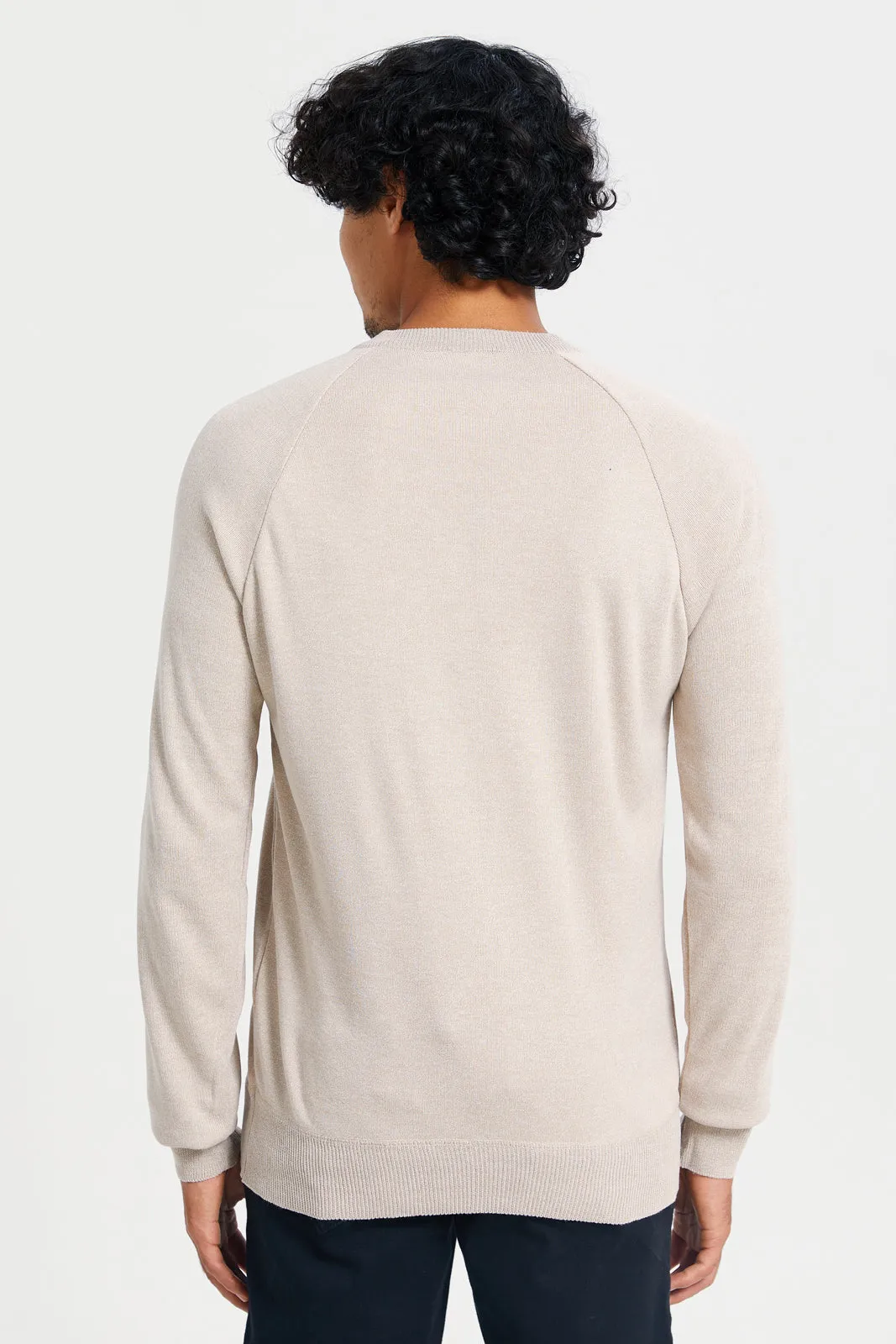 Men Beige Crew Neck Pullover