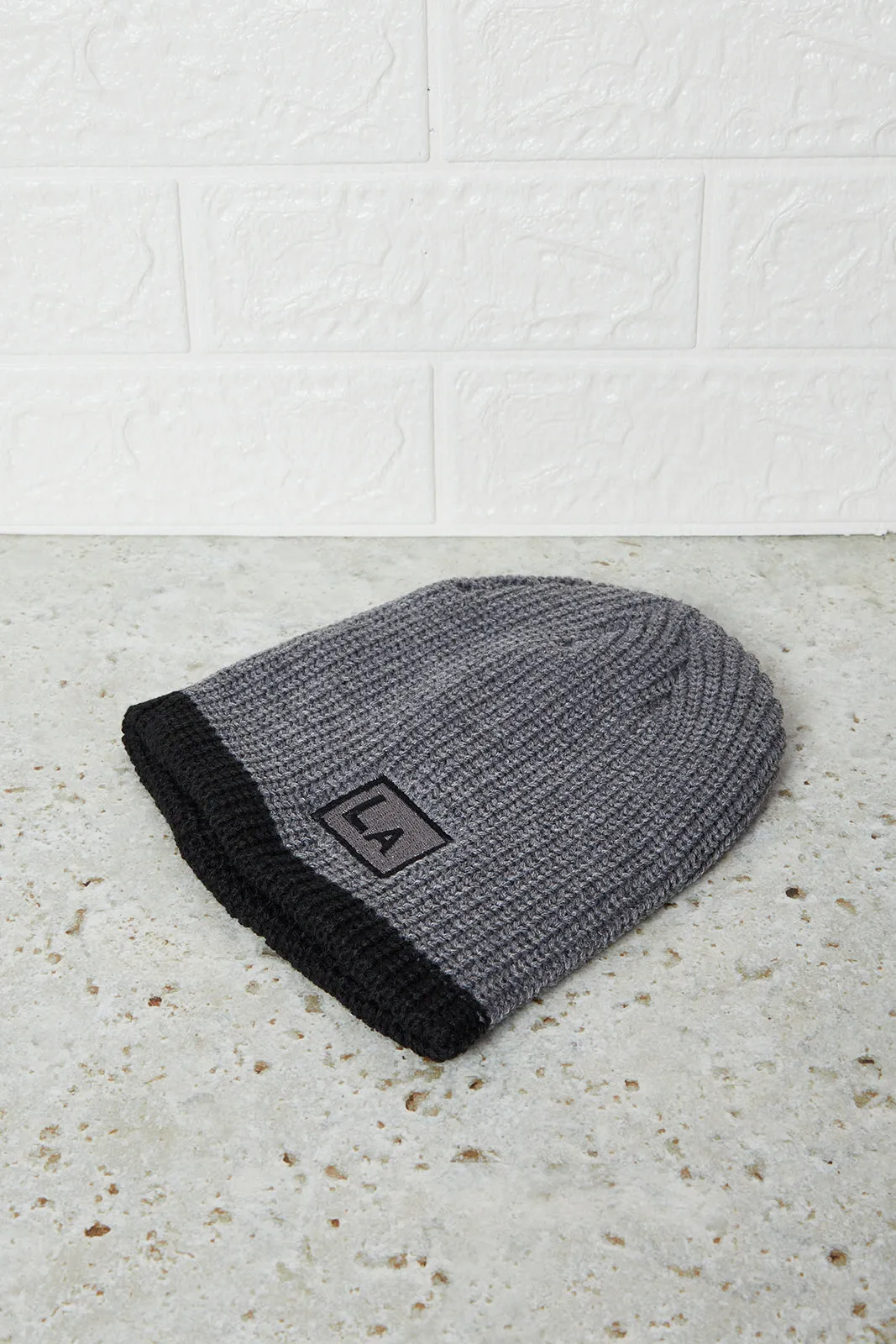 Men Black And Grey Embellished Knitted Cap Set (Pack of 2)