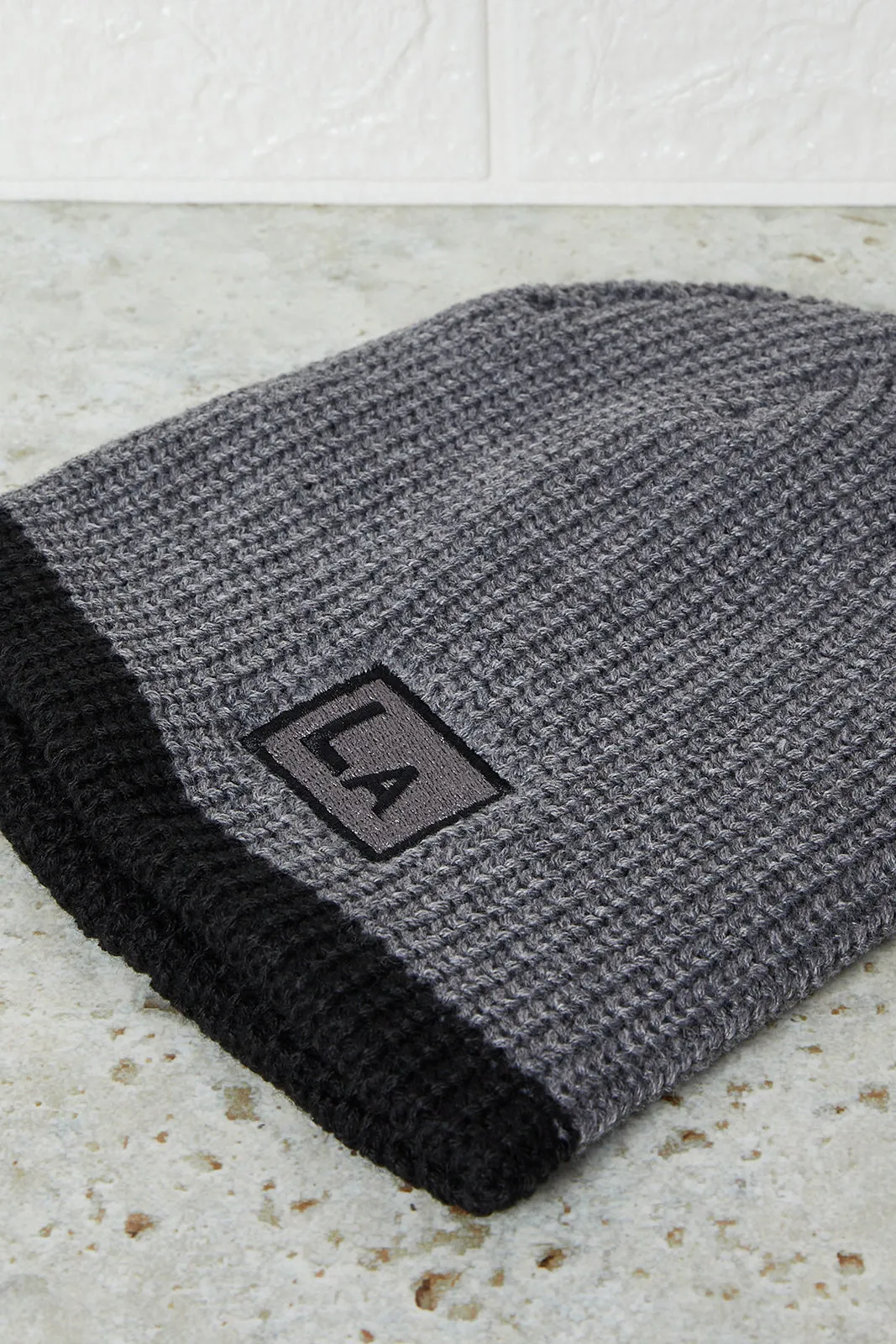 Men Black And Grey Embellished Knitted Cap Set (Pack of 2)