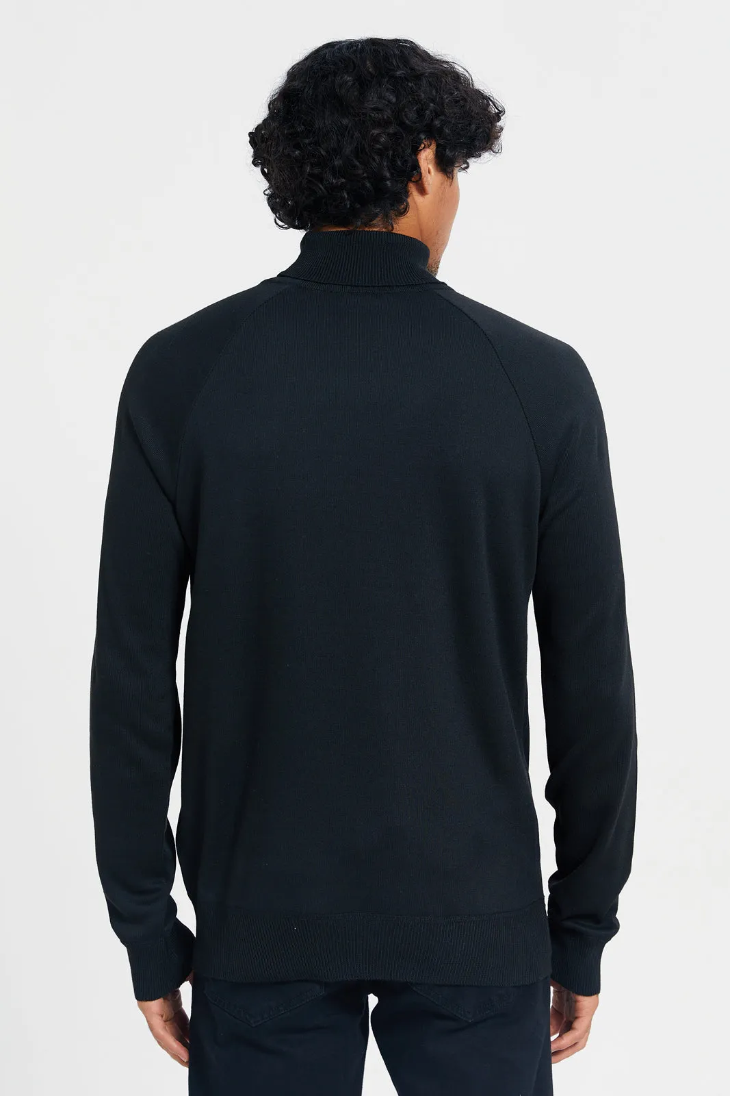 Men Black High Neck Pullover