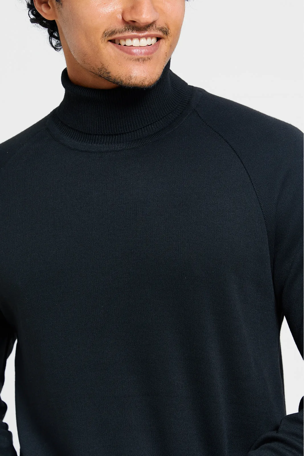 Men Black High Neck Pullover