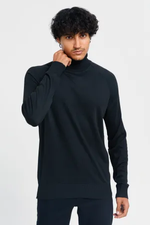 Men Black High Neck Pullover