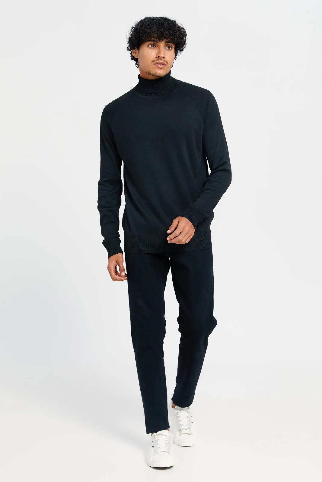 Men Black High Neck Pullover