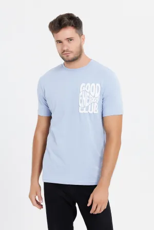 Men Blue Back Print T-Shirt