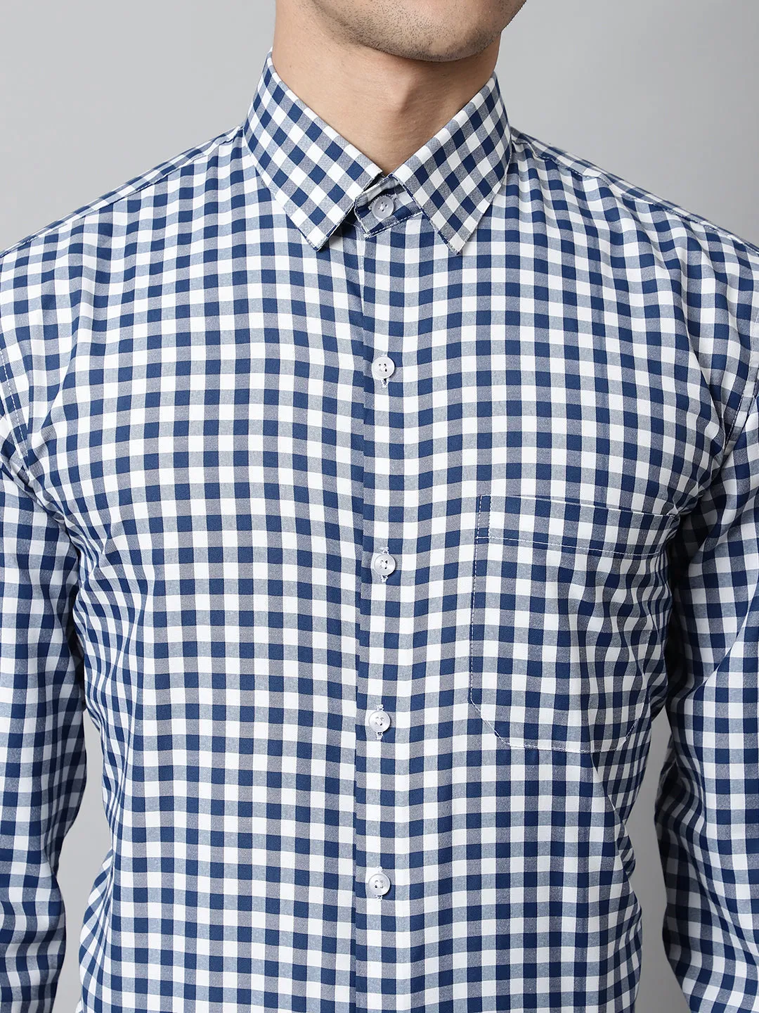 Men Blue Checks Pure Cotton Formal Shirt