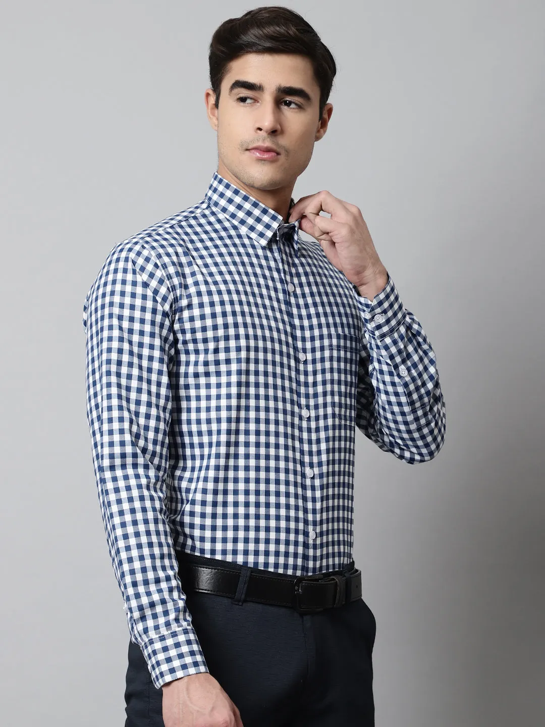 Men Blue Checks Pure Cotton Formal Shirt