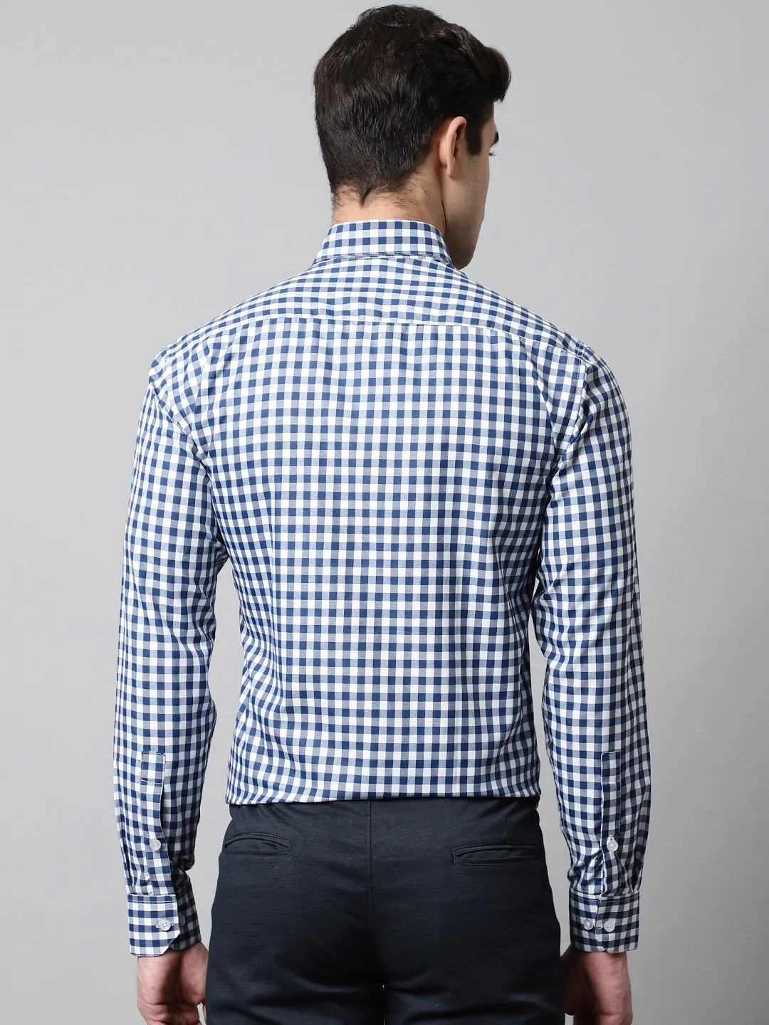 Men Blue Checks Pure Cotton Formal Shirt