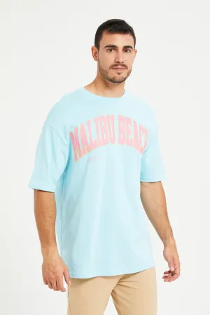 Men Blue HD Oversized Print T-Shirt