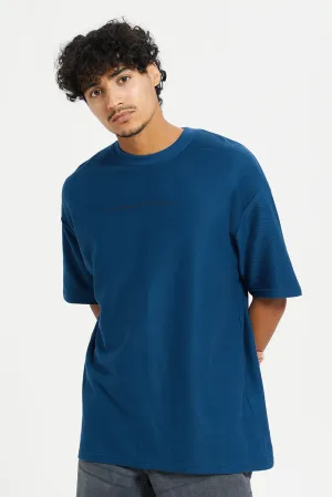 Men Blue Printed Oversize T-Shirt