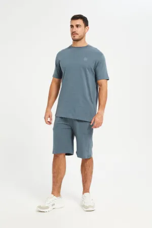 Men Blue Short Sleeves Pyjama Set (2 Piece)