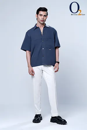 Men Blue Twill Box Pocket Oversized Shirt