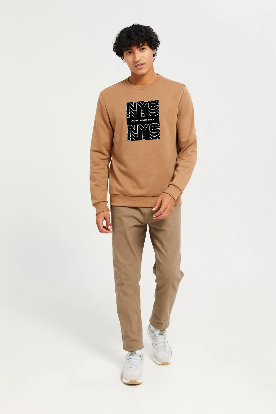 Men Brown Printed Sweatshirt