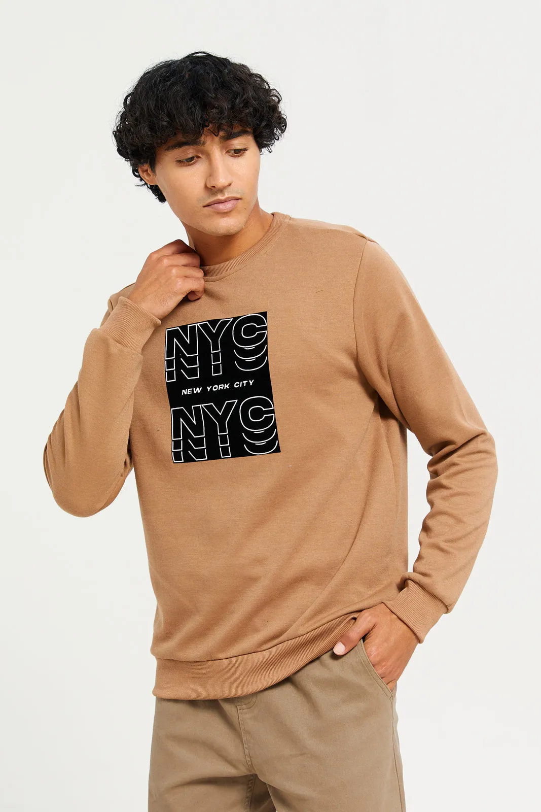 Men Brown Printed Sweatshirt