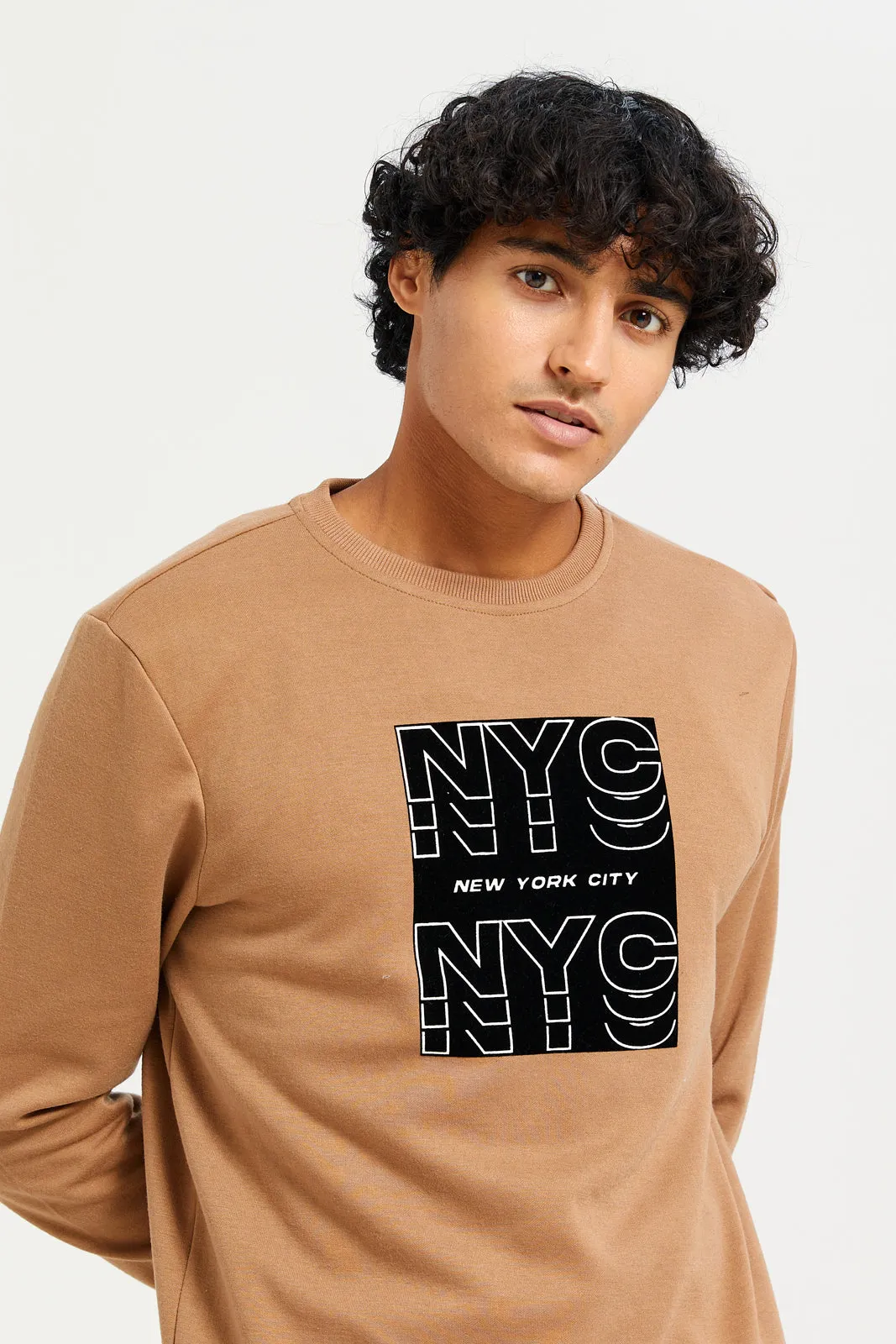 Men Brown Printed Sweatshirt