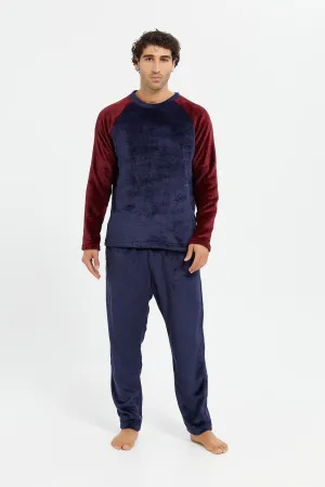 Men Burgandy Soft Fleece Night Suit (2 Piece)