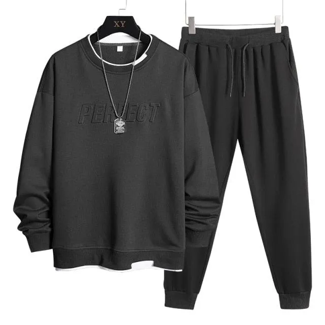 Men Casual Sweatshirts Two Piece Set Pullover Hoodies with Pants Plus Size