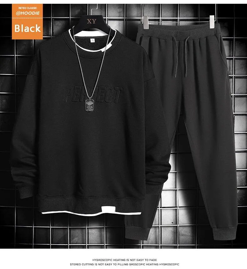 Men Casual Sweatshirts Two Piece Set Pullover Hoodies with Pants Plus Size