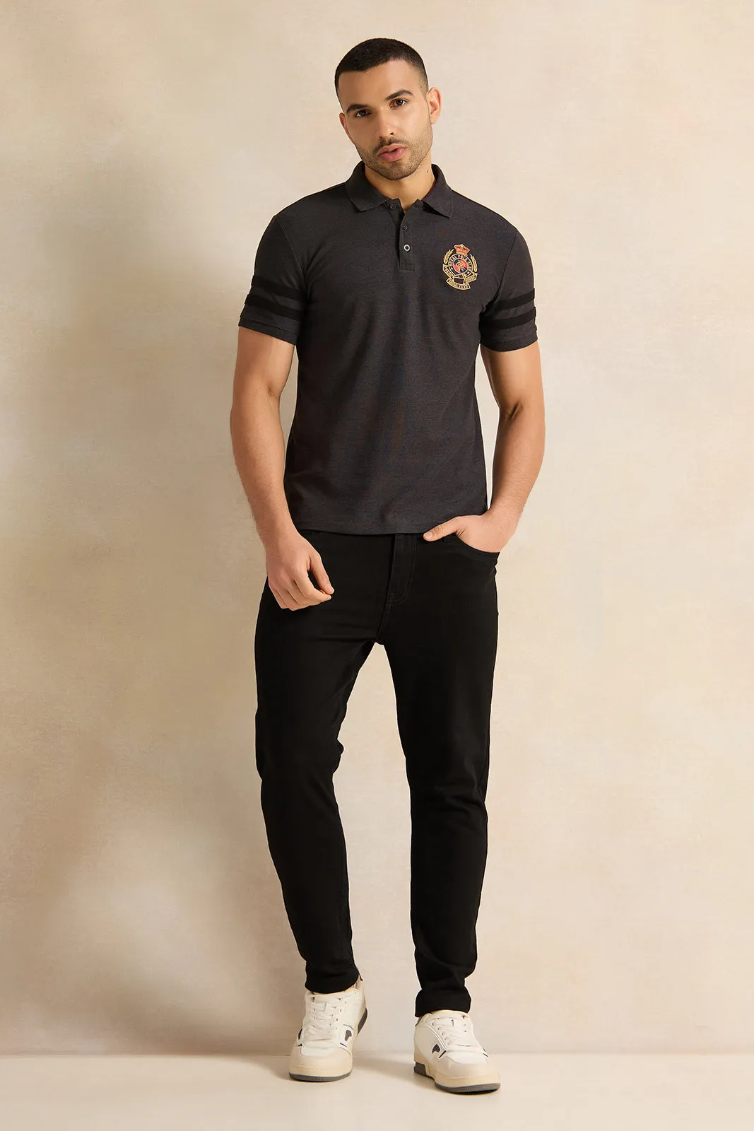 Men Charcoal Badge Polo Shirt