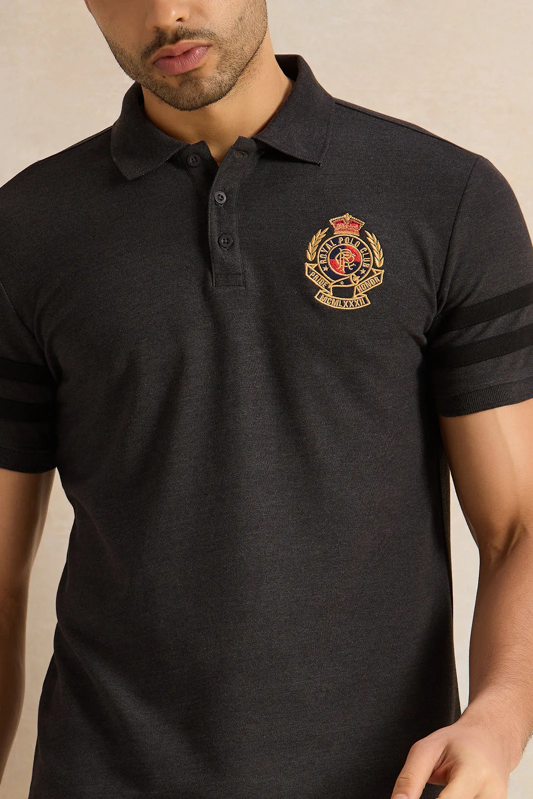 Men Charcoal Badge Polo Shirt