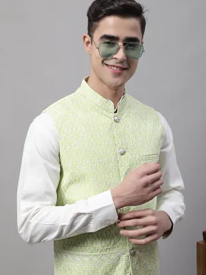 Men Green and White Embroidered Waistcoats