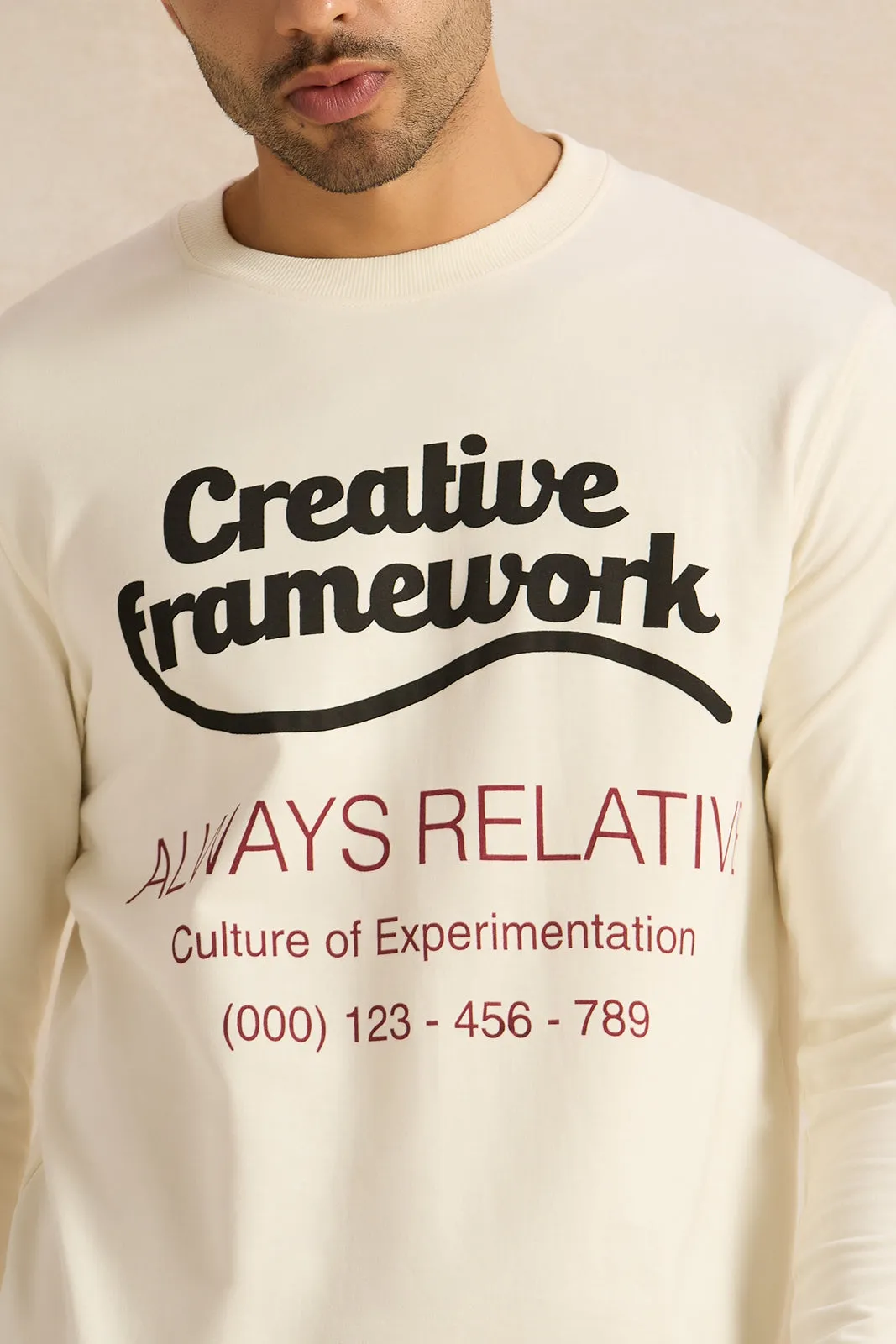 Men Ivory Printed Sweatshirt