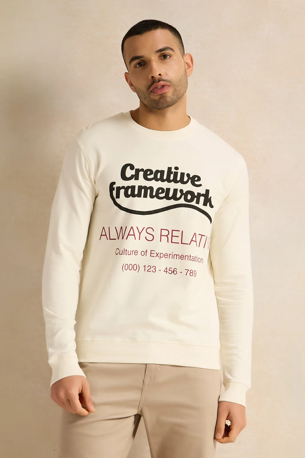 Men Ivory Printed Sweatshirt