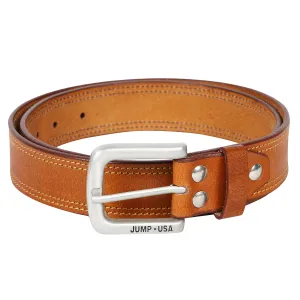 Men Leather Tan Belts With Metal Buckle