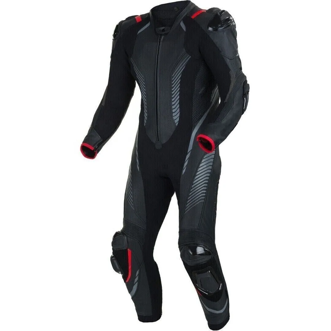 MEN MOTORCYCLE BLACK LEATHER RACING SUIT