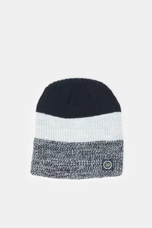 Men Navy And Grey Knitted Cap