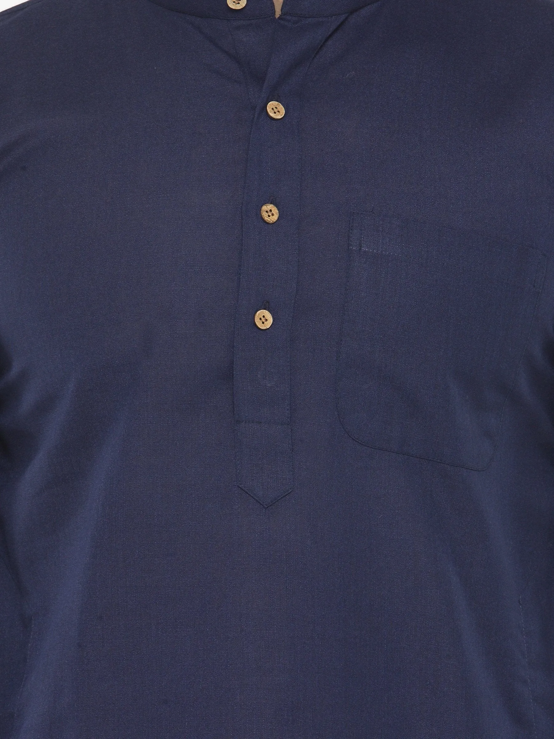 Men Navy Blue & White Solid Kurta With Churidar