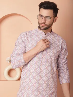 Men Purple And White Floral Printed Kurtas