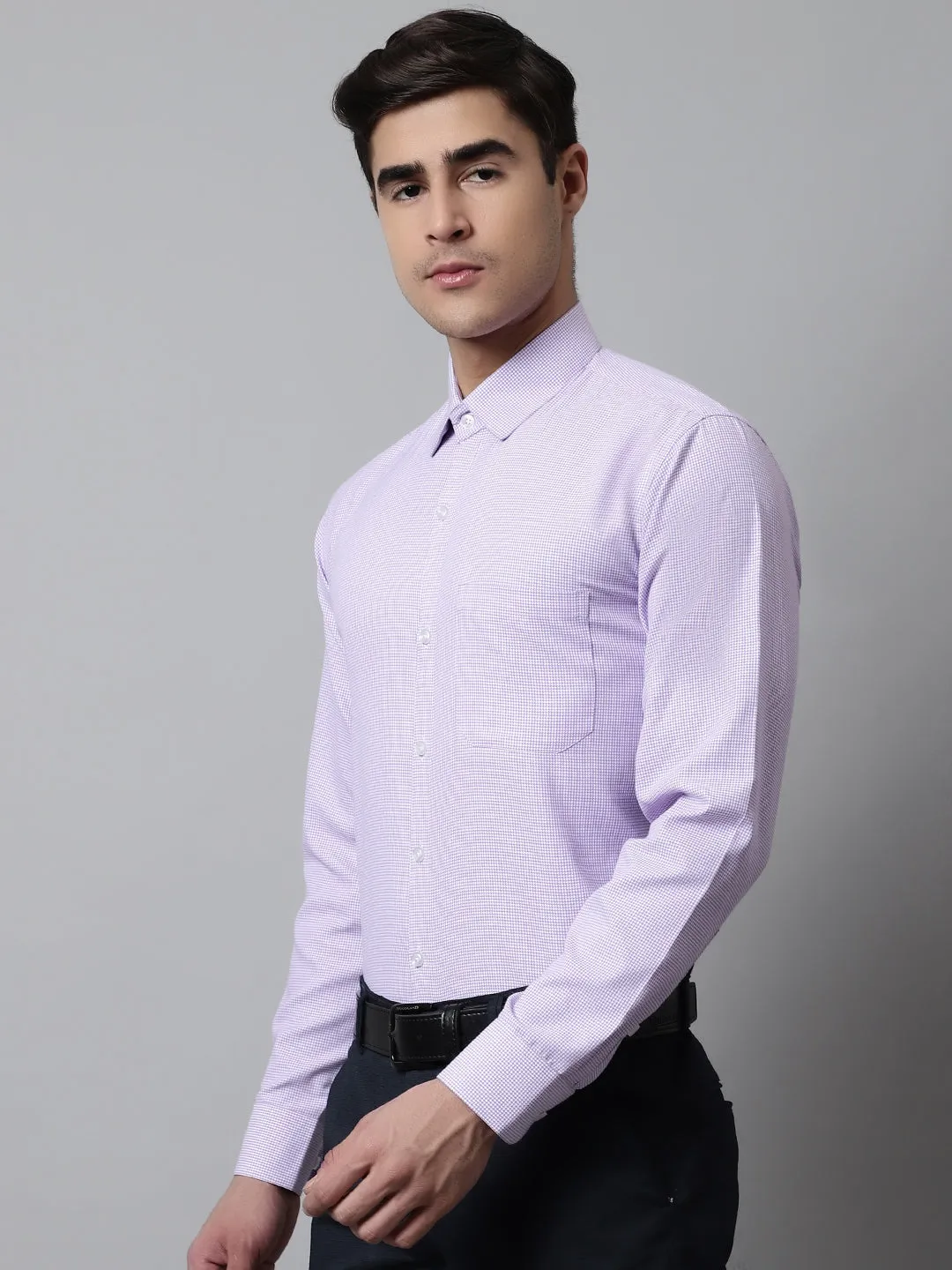 Men Purple Checks Pure Cotton Formal Shirt