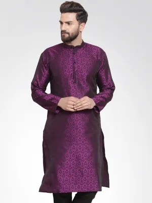 Men Purple-Colored & Black Self Design Kurta Only