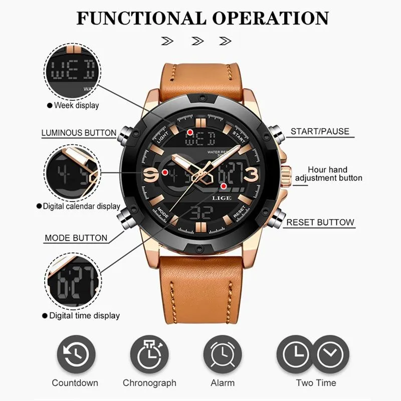 Men Quartz LED Digital Waterproof Military Watches