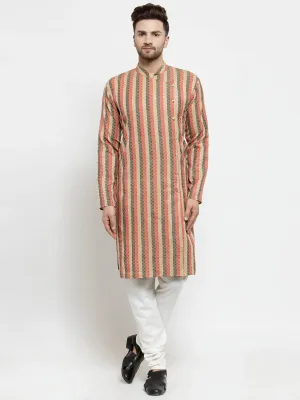 Men Red And Black Self Design Stripped Kurta Only