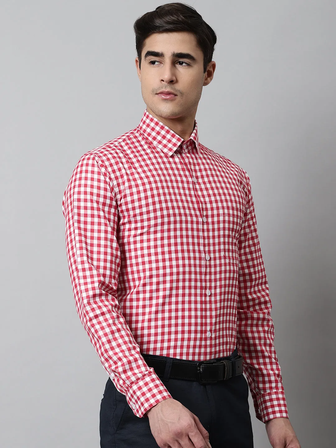 Men Red Checks Pure Cotton Formal Shirt