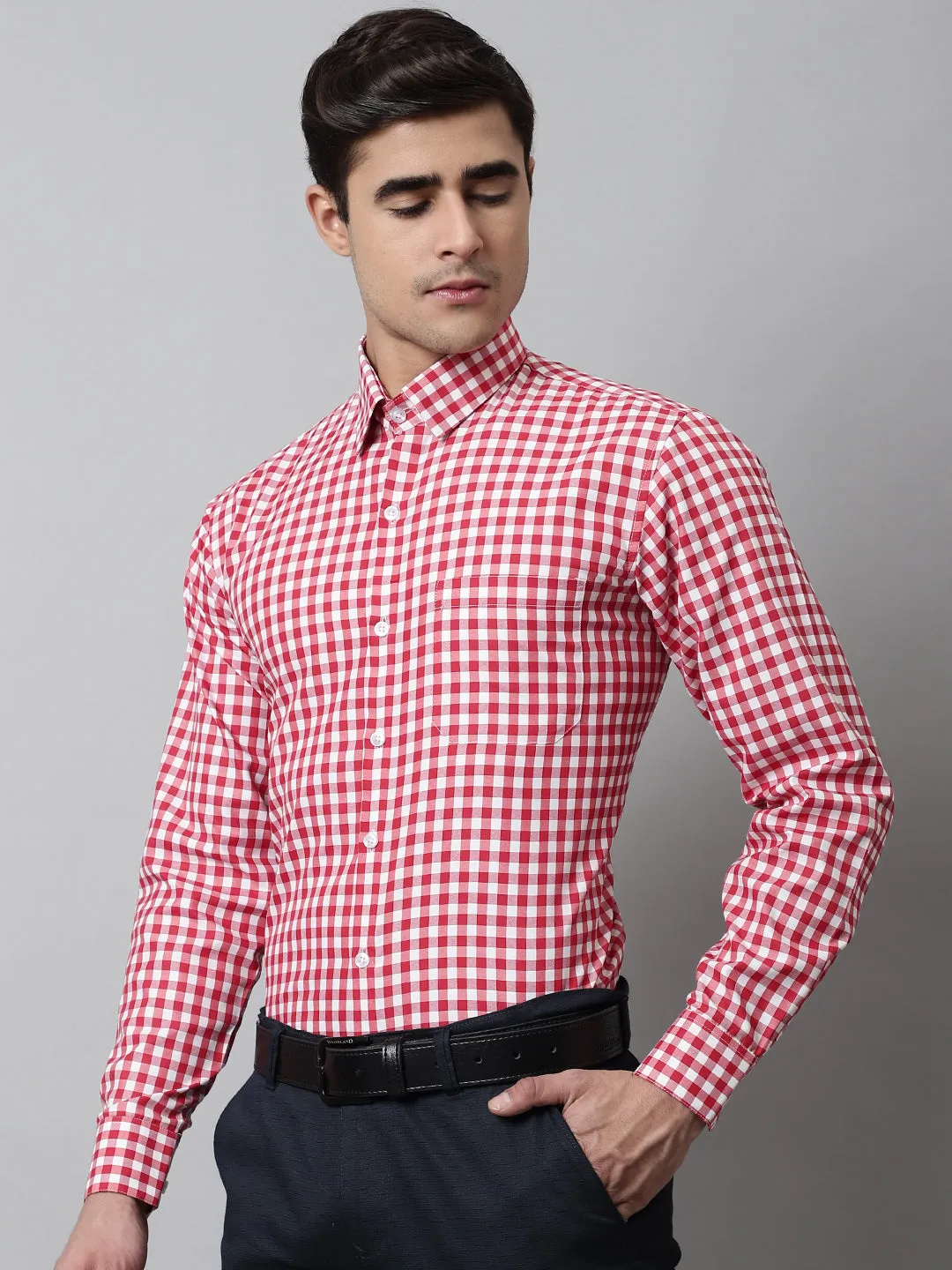 Men Red Checks Pure Cotton Formal Shirt