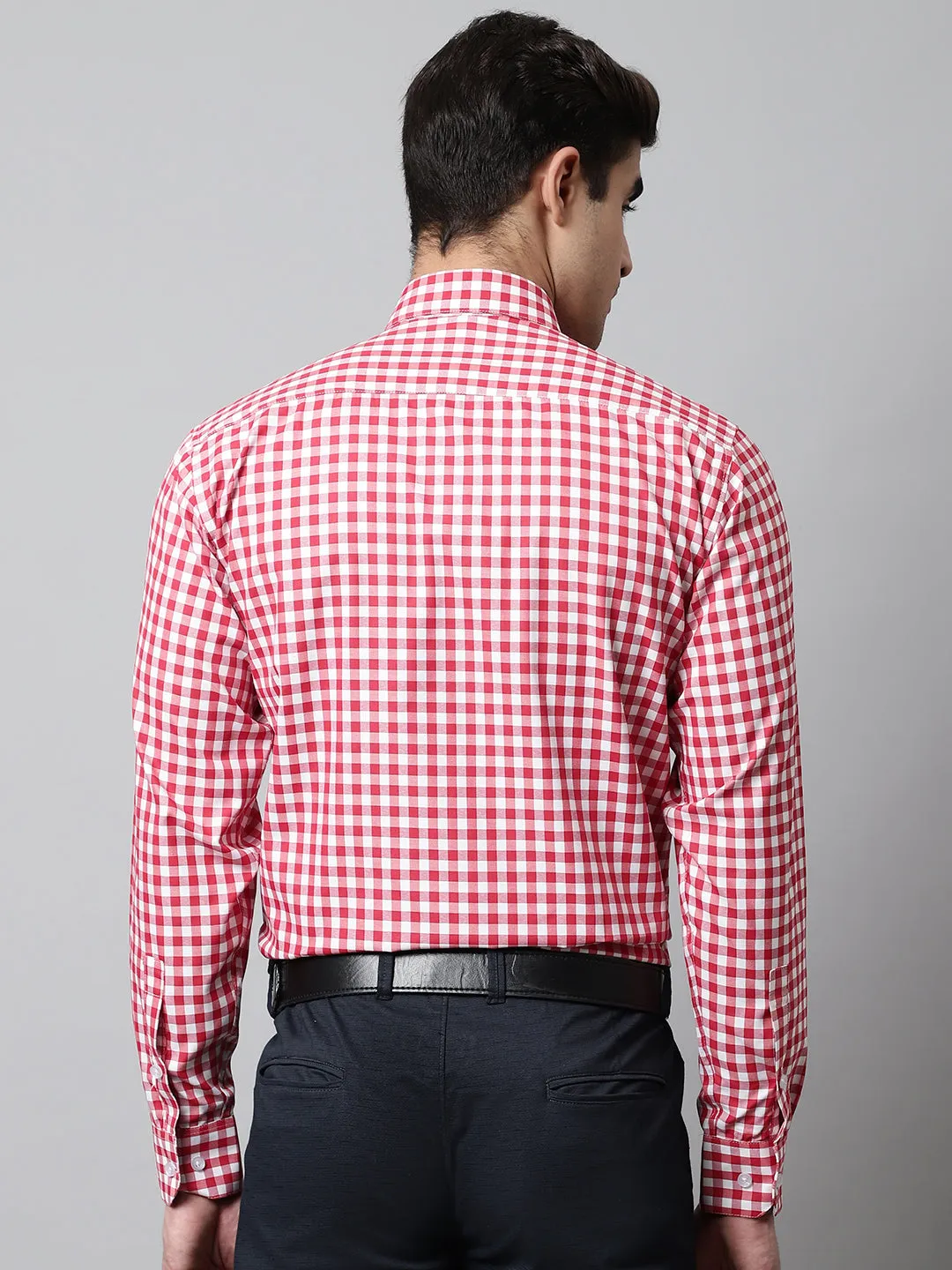 Men Red Checks Pure Cotton Formal Shirt