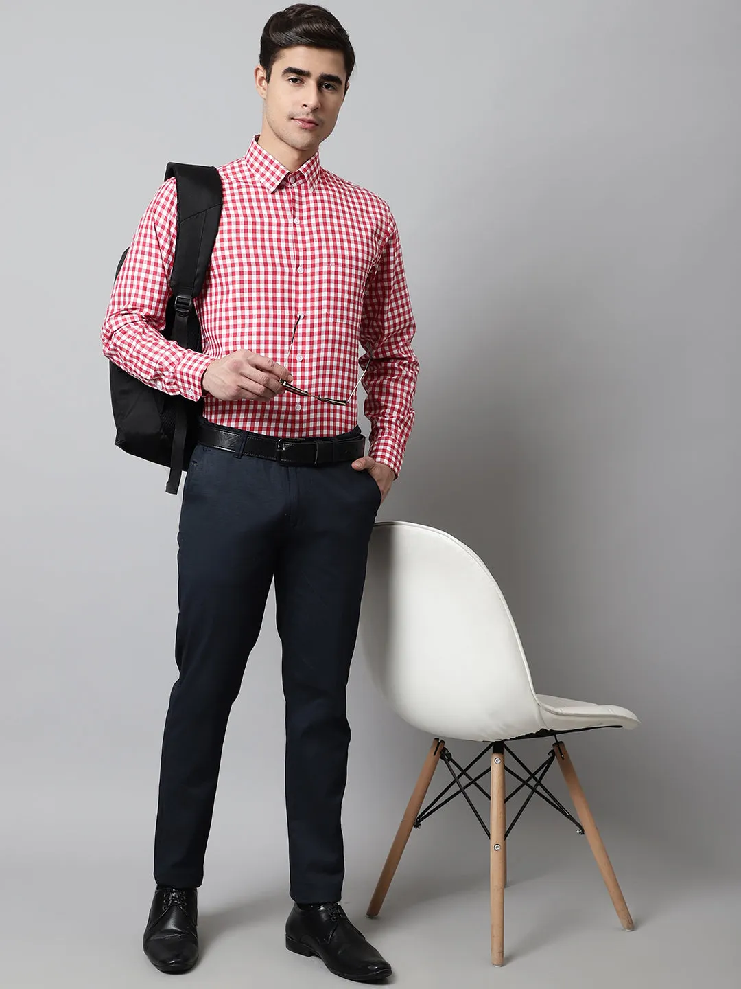 Men Red Checks Pure Cotton Formal Shirt