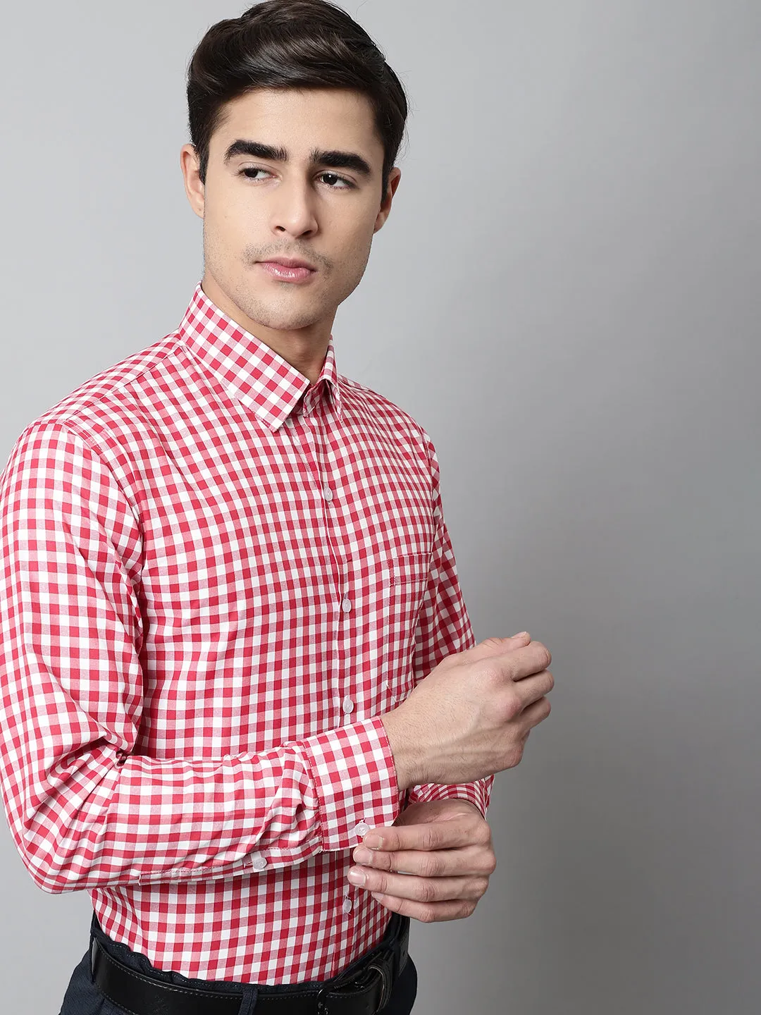 Men Red Checks Pure Cotton Formal Shirt