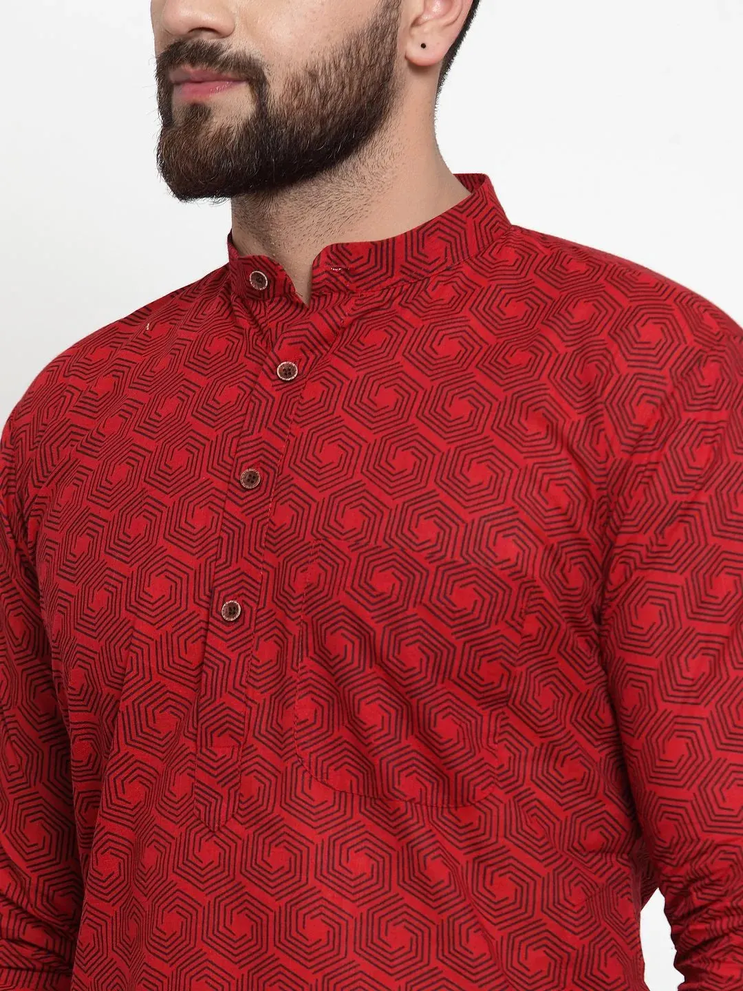 Men Red Printed Kurta Only