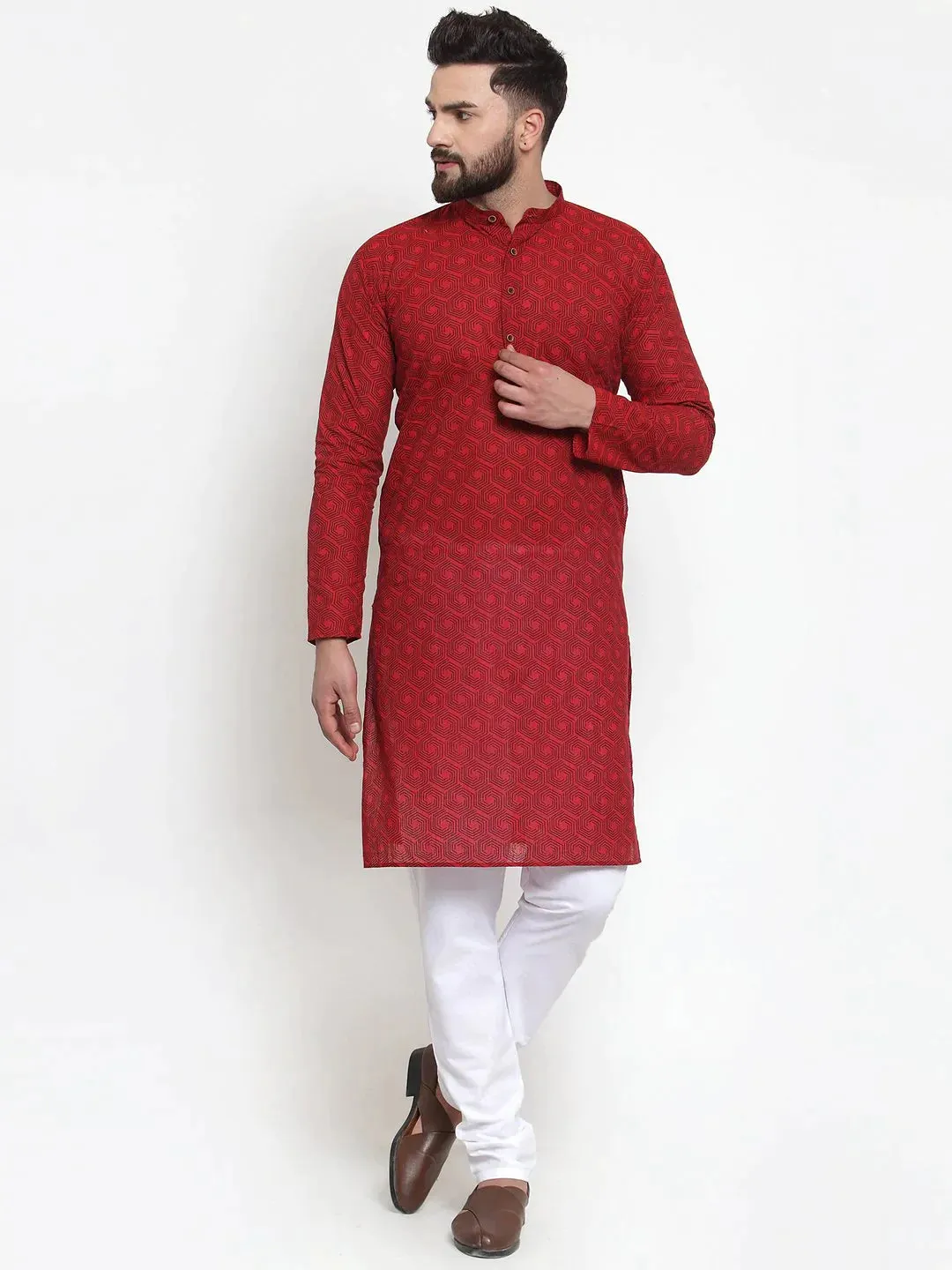 Men Red Printed Kurta Only