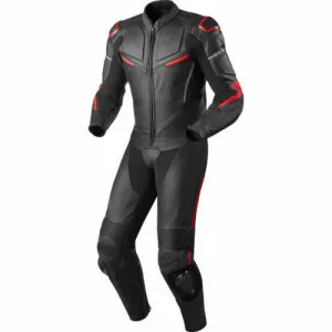 MEN RED STRIPE BLACK MOTORCYCLE LEATHER RACING SUIT