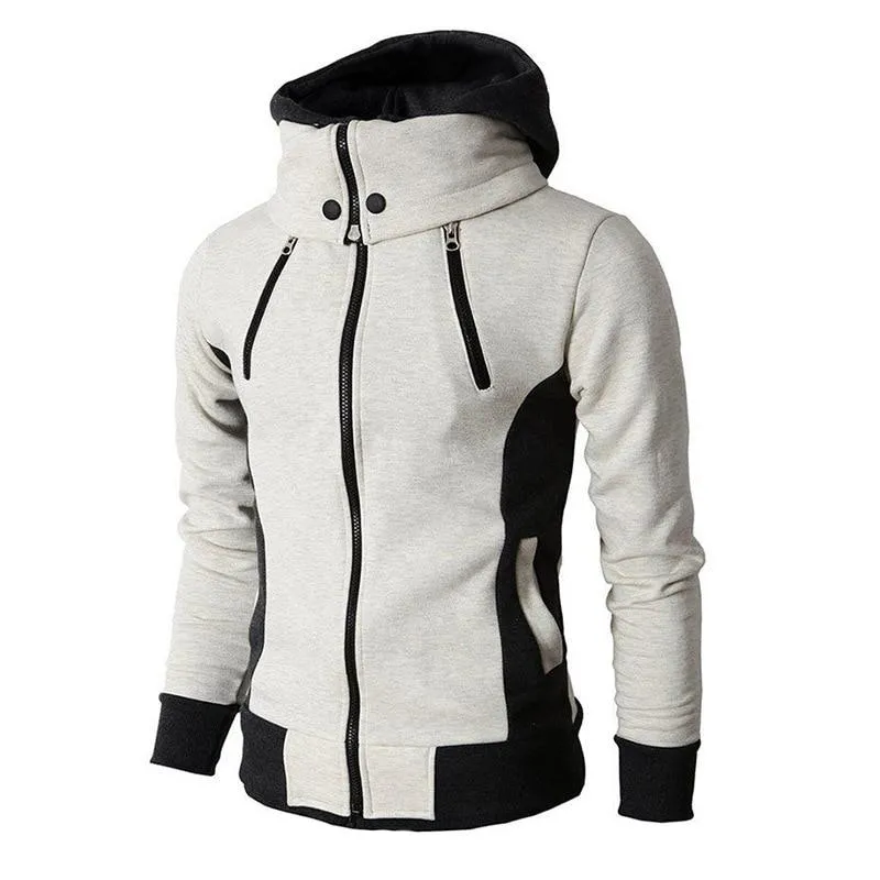 Men Slim Fit Winter Fleece Bomber Jacket Scarf Collar Hoodie